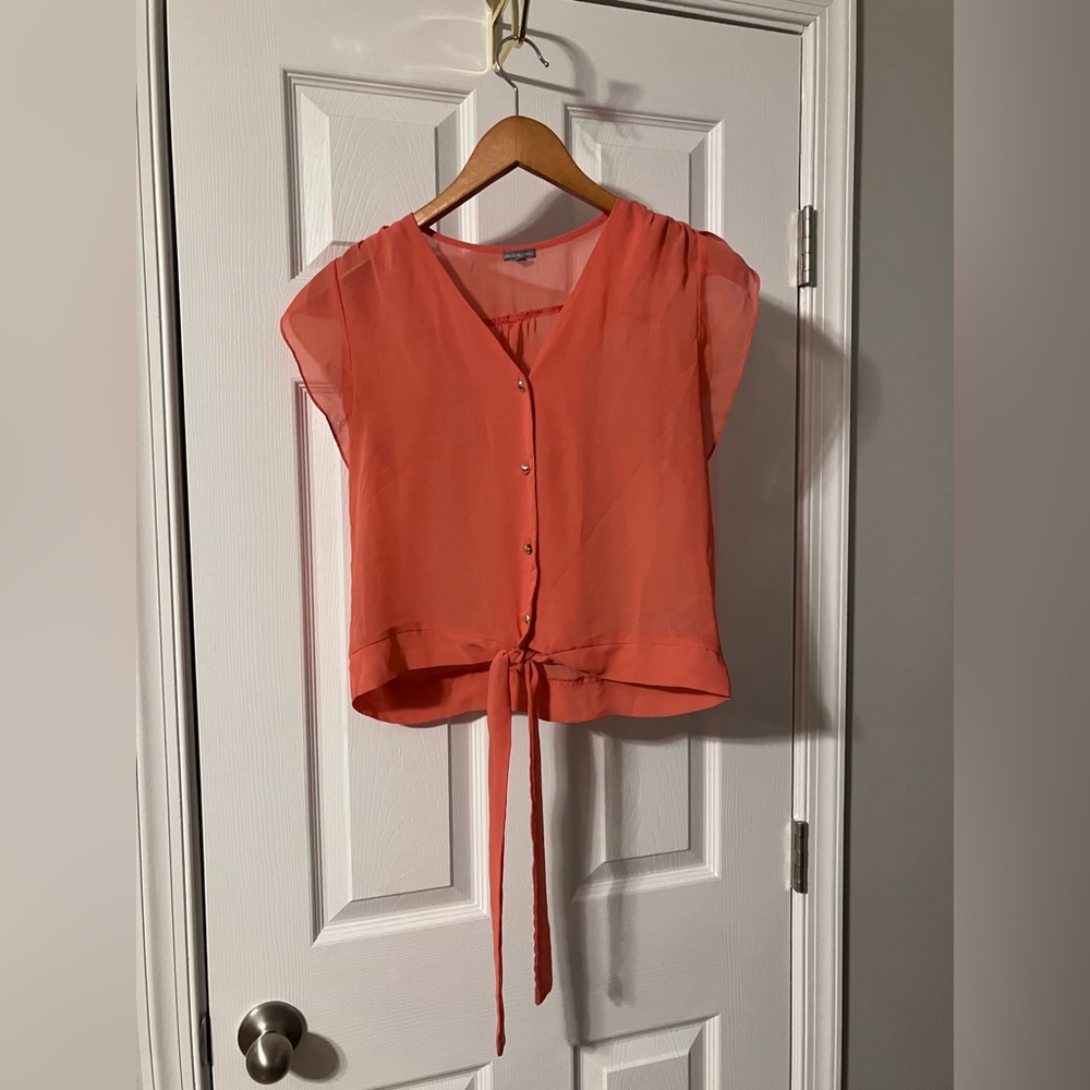 CHARLOTTE RUSSE Sheer Coral Blouse Size Small